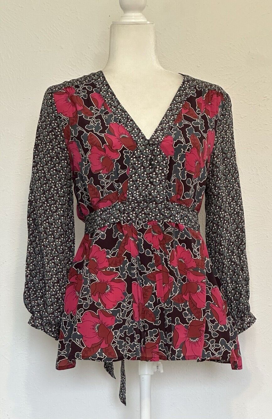 Anthropologie EDME & ESYLLTE Hirtella Size 2 Floral Silk Blouse Boho Feminine